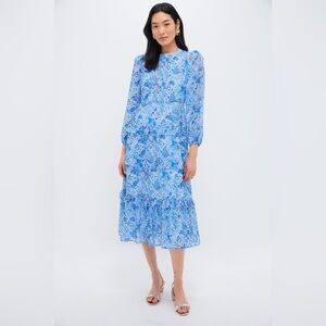 Hyacinth House-Tuckernuck Blue Multi Abstract Floral Rosalind Ruffle Dress